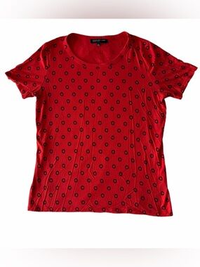 Jones New York Red Short Sleeve Top with Black Circle Print